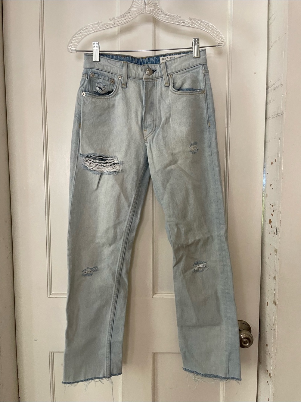 rag & bone Light Blue Distressed Cropped Jeans